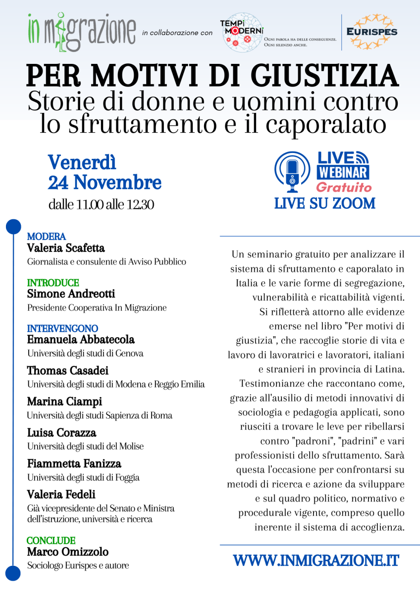Webinar in migrazione accoglienza giustizia caporalato